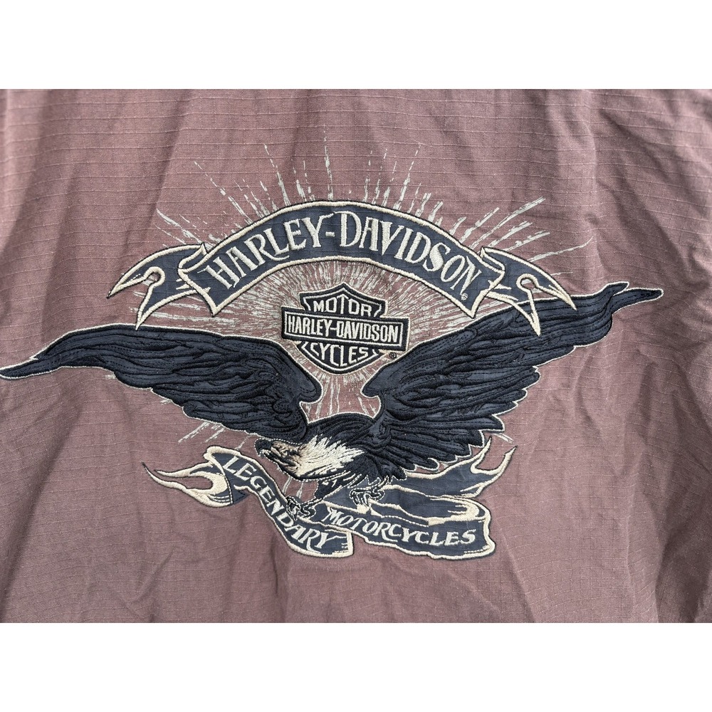 Harley Davidson Men's Brown Lined Ripstop Embroidered Eagle Snap Button Jacket M